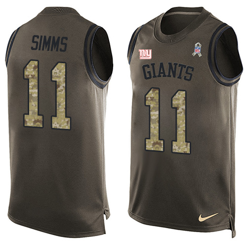 Men's Limited Phil Simms Nike Jersey Green - #11 Salute to Service Tank Top NFL New York Giants